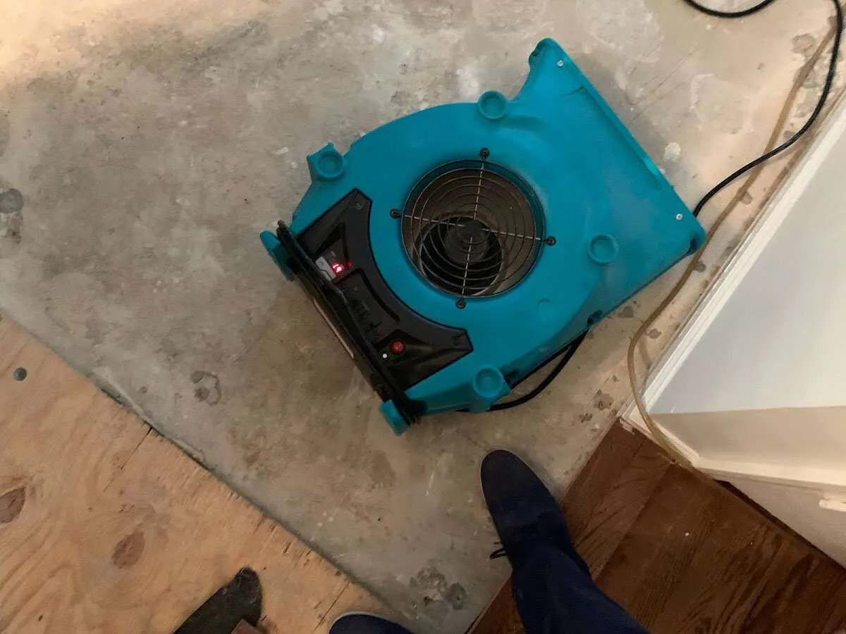 Air mover drying subfloor during Leak Detection & Repair in Washingtonville