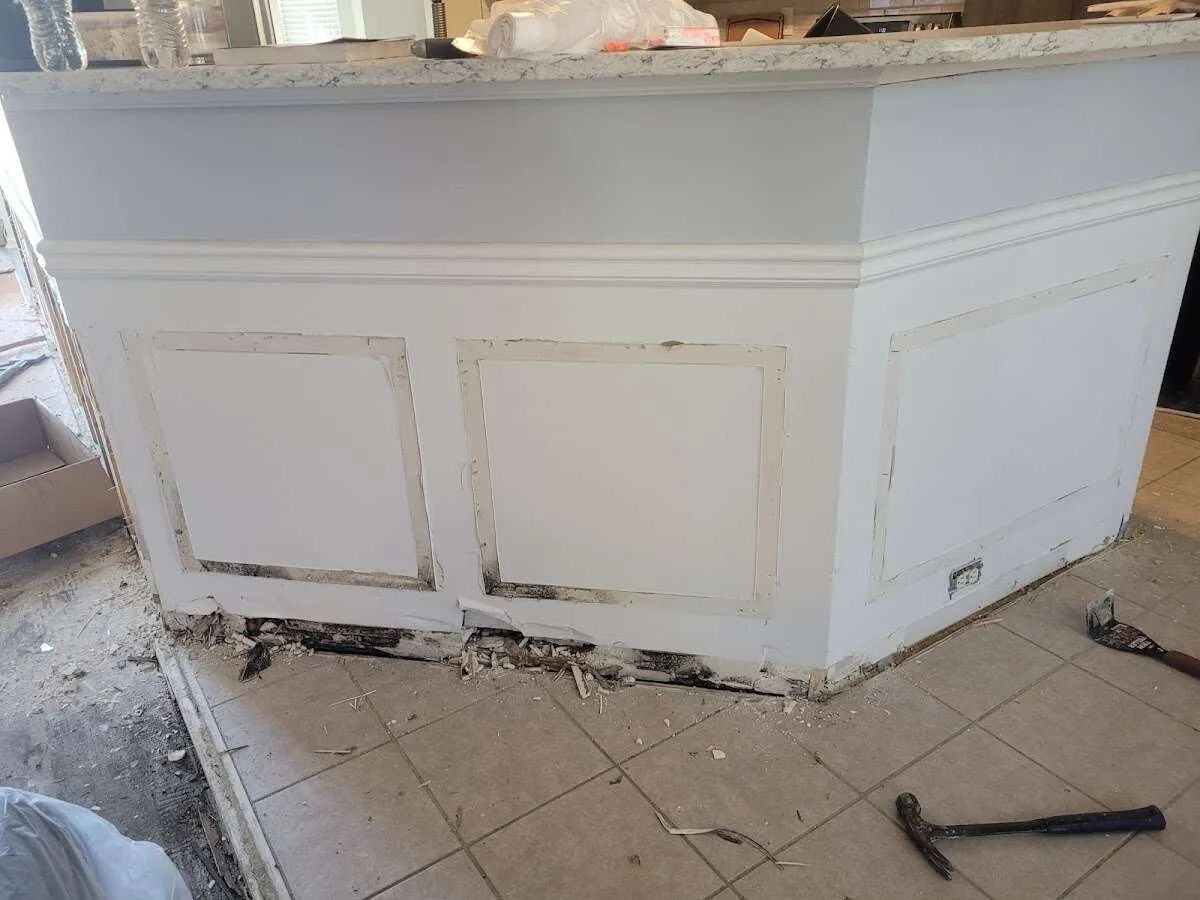 Water damage and mold on kitchen during Storm Damage Restoration in Washingtonville